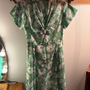 Vintage Floral Green Dress
